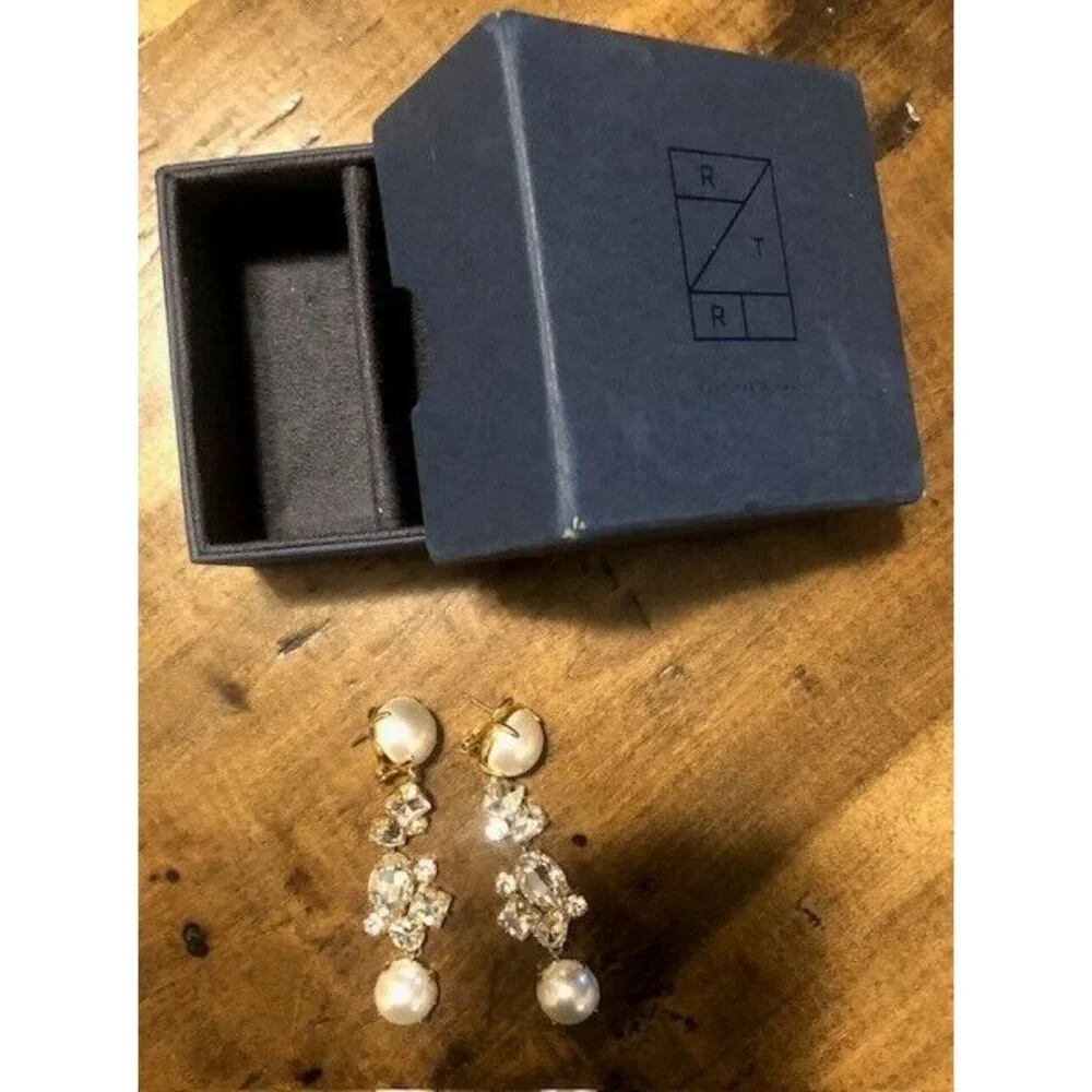 PREOWNED $250 LELE SADOUGHI GOLD PLATED PEARL & CRYSTAL DROP PIERCED EARRINGS